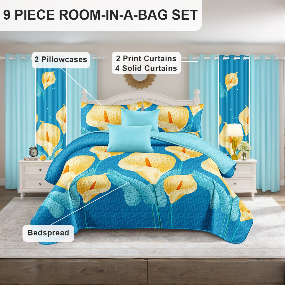 Calla Lily 9-Piece Bedding & Curtain Set