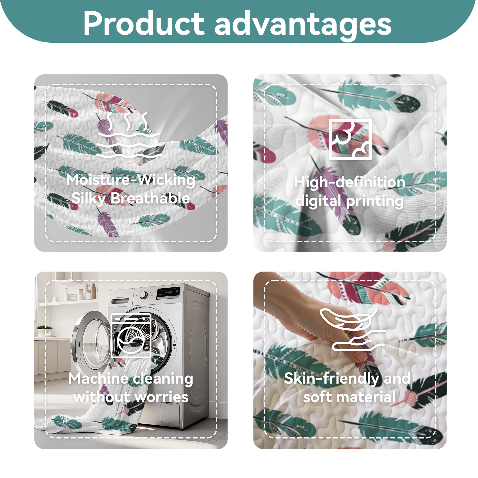 Feather Print 9-Piece Bedding & Curtain Set