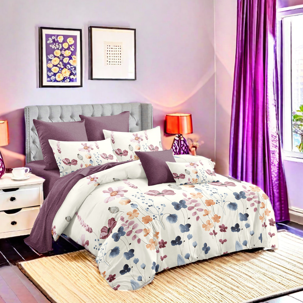 Watercolor Floral 9-Piece Bedding & Curtain Set
