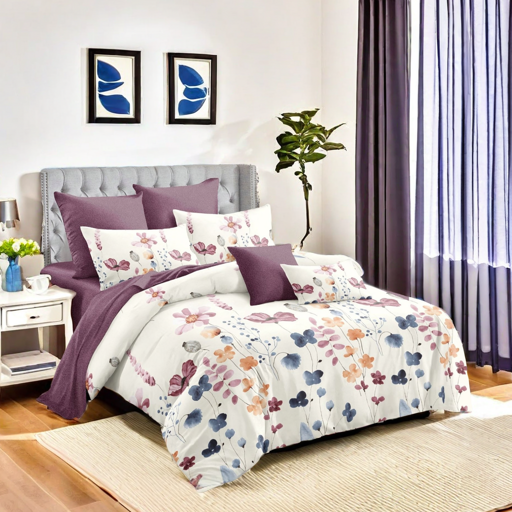 Watercolor Floral 9-Piece Bedding & Curtain Set