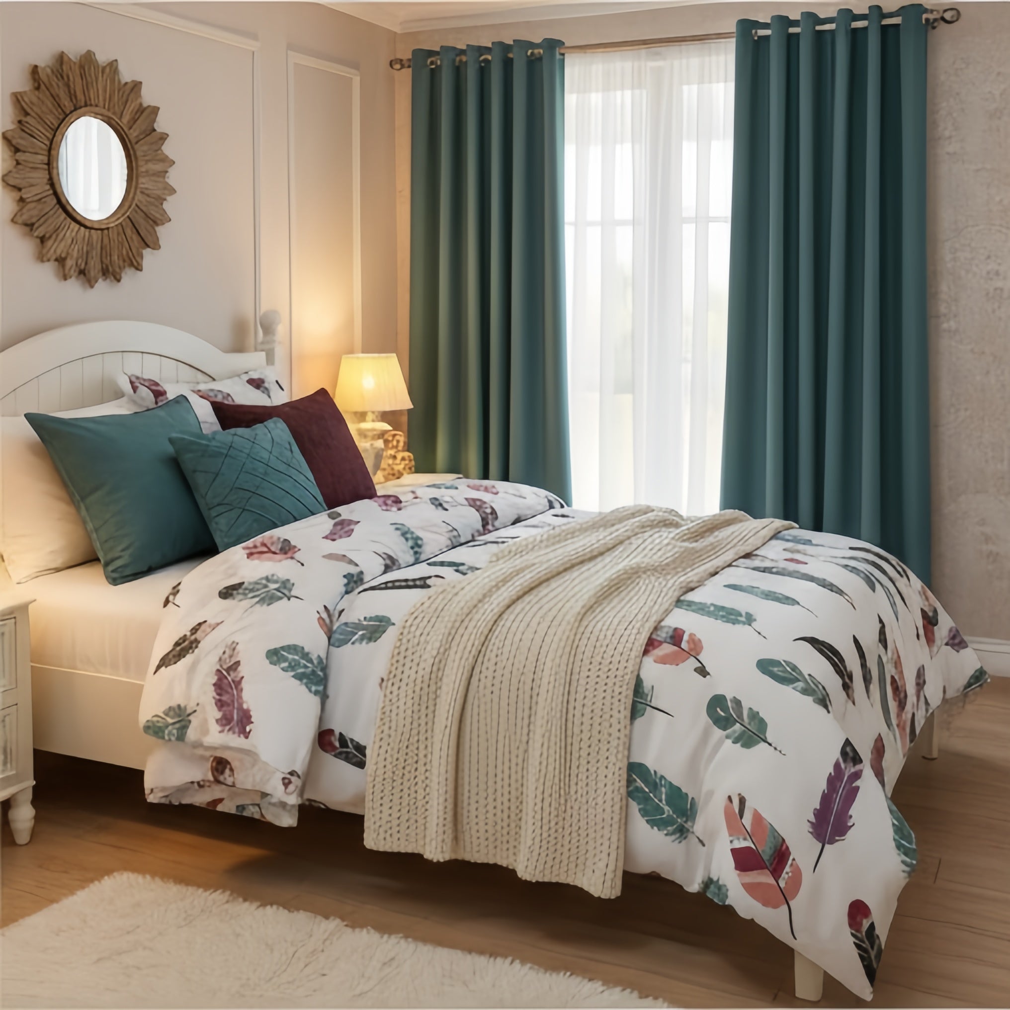 Feather Print 9-Piece Bedding & Curtain Set
