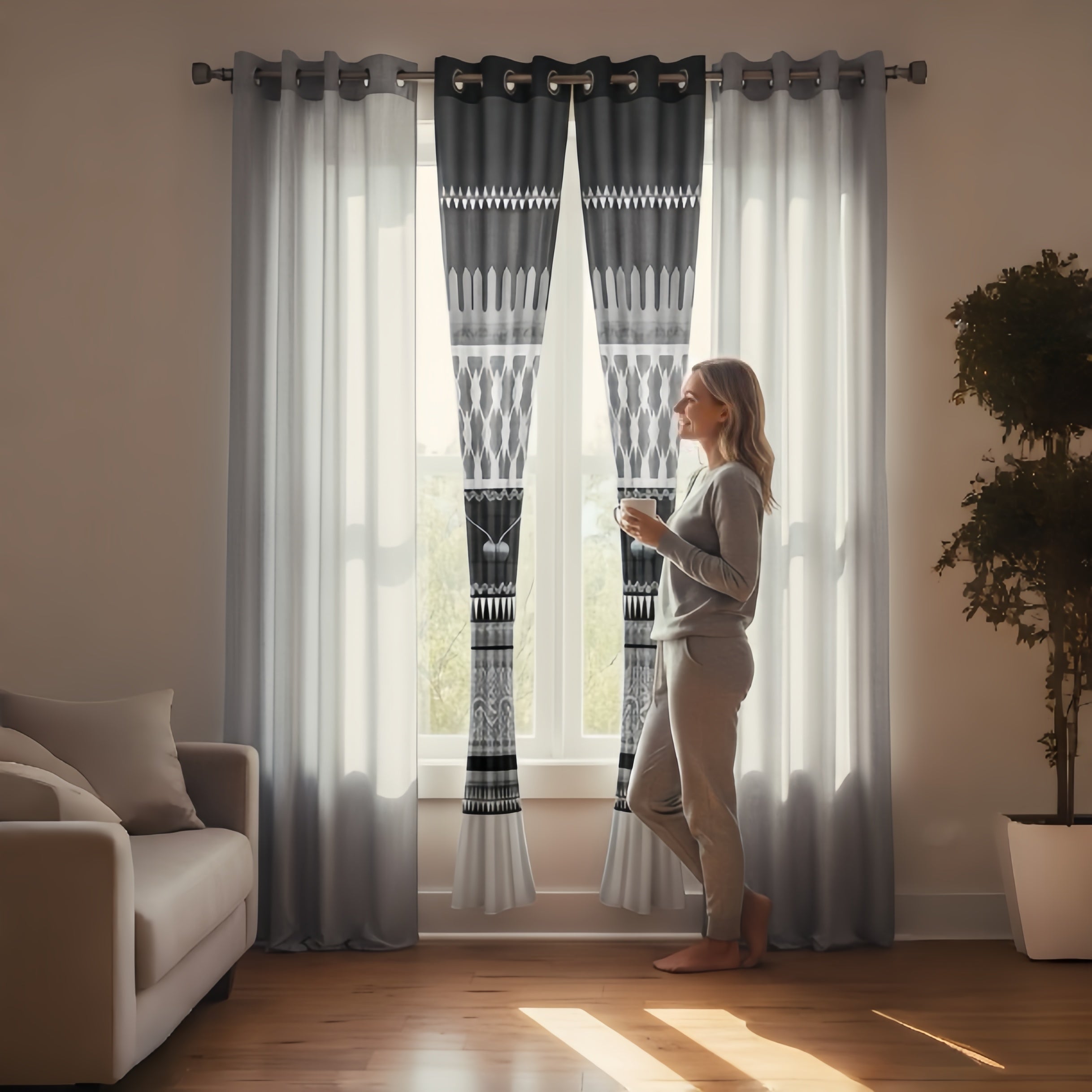 Boho Geometric 6-Piece Curtain Set (38"×84")