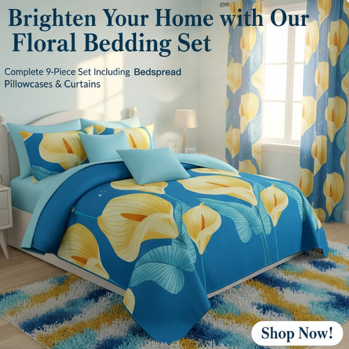 calla lily 9-piece bedding curtain set queen size